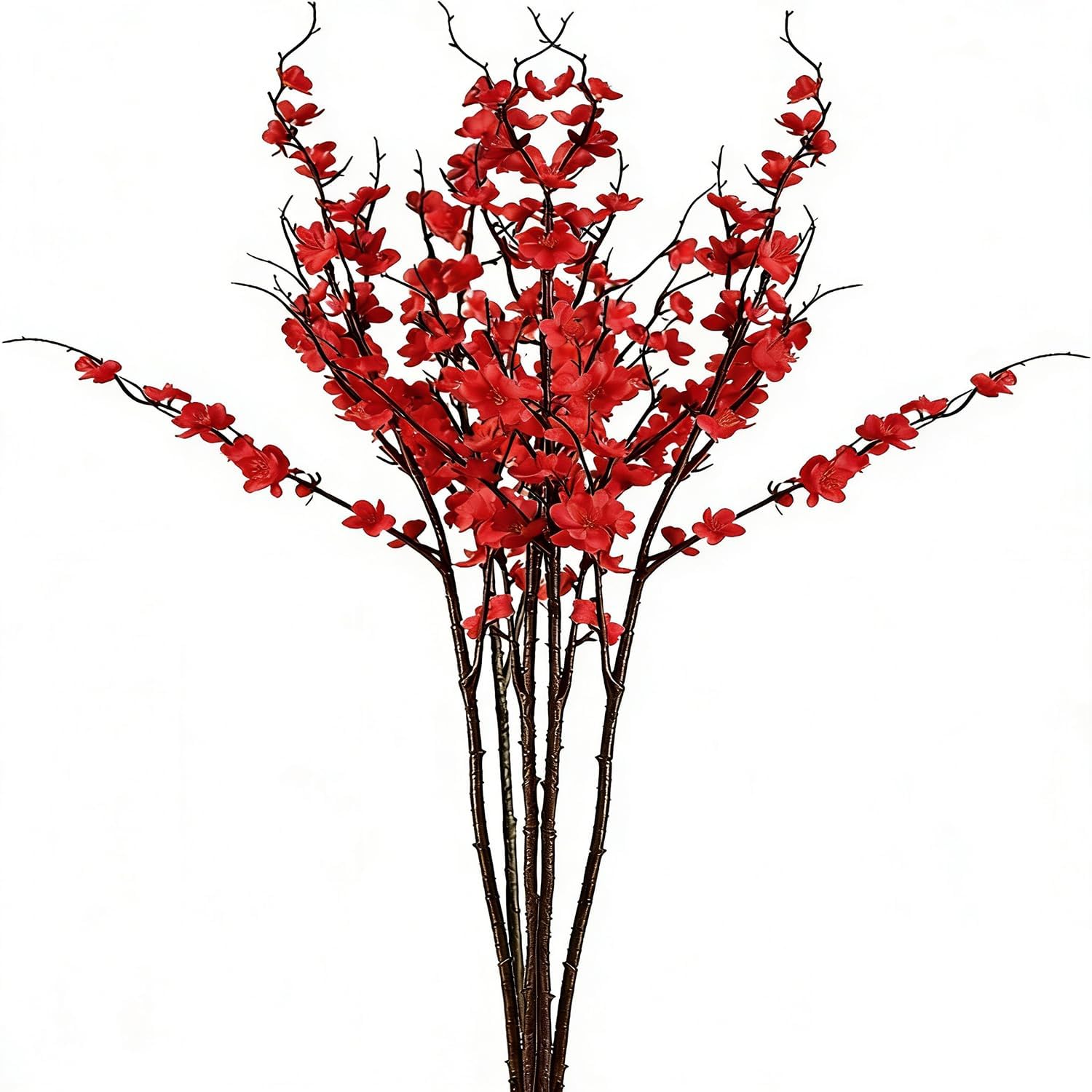 5pcs Cherry Blossom Branches Artificial Flowers 39 Inch Faux Flower Stems for Spring Summer Home Wedding Office Party Decoration (5, Red)