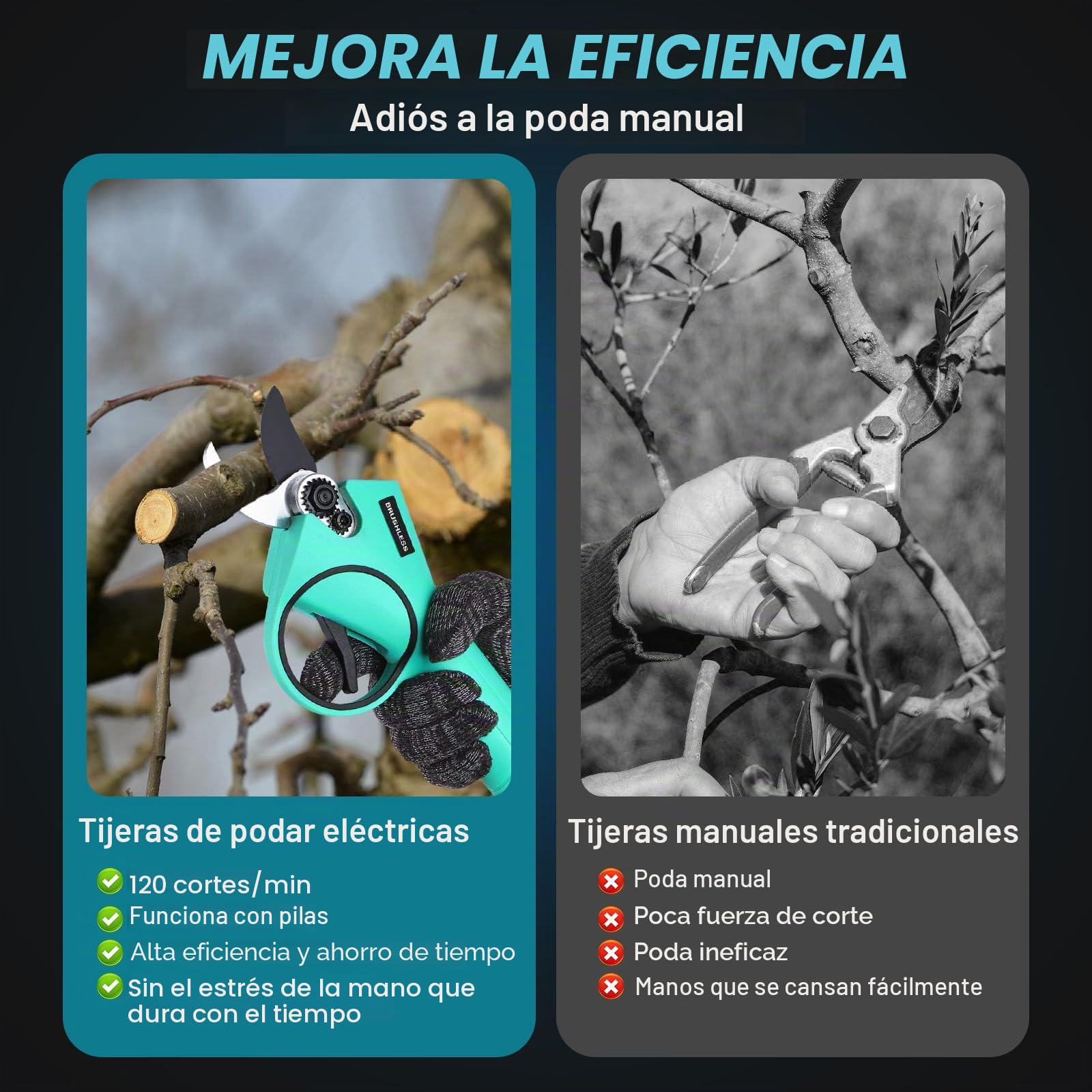 Tijeras de Podar Eléctricas Ligeras: Tijeras de Podar Bateria con apertura ajustable de 10mm a 30mm, 2 baterías de 2000mAh, SK7 de Alta, Tijeras de podar bateria para Olivos Viñedos Jardines