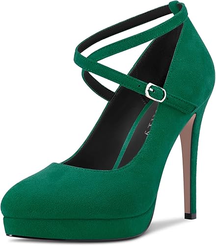 Miniatura 5 de DearOnly Zapatos de tacón de plataforma para mujer puntera cerrada correa de tobillo tacón alto gamuza para novia boda vestido de 5 pulgadas