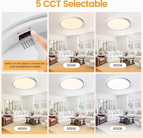 Miniatura 23 de TALOYA Lámpara de techo LED negra de 10 pulgadas, montaje empotrado, CCT 5 en 1 seleccionable (3000K/3500K/4000K/5000K/6500K), 2000LM 0.94 pulgadas