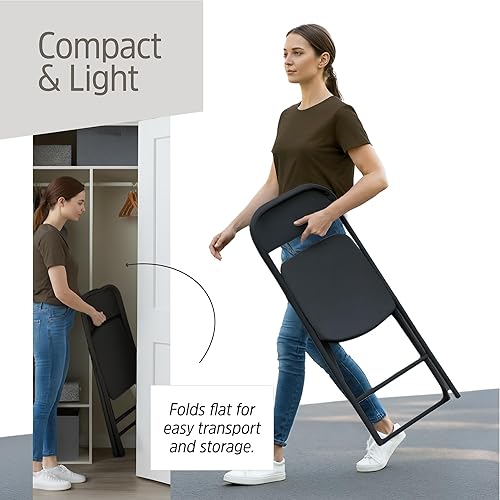 Vista 5 de EconoHome Paquete de 10 sillas plegables de plástico negro, marco de acero resistente, sillas plegables apilables portátiles con pies