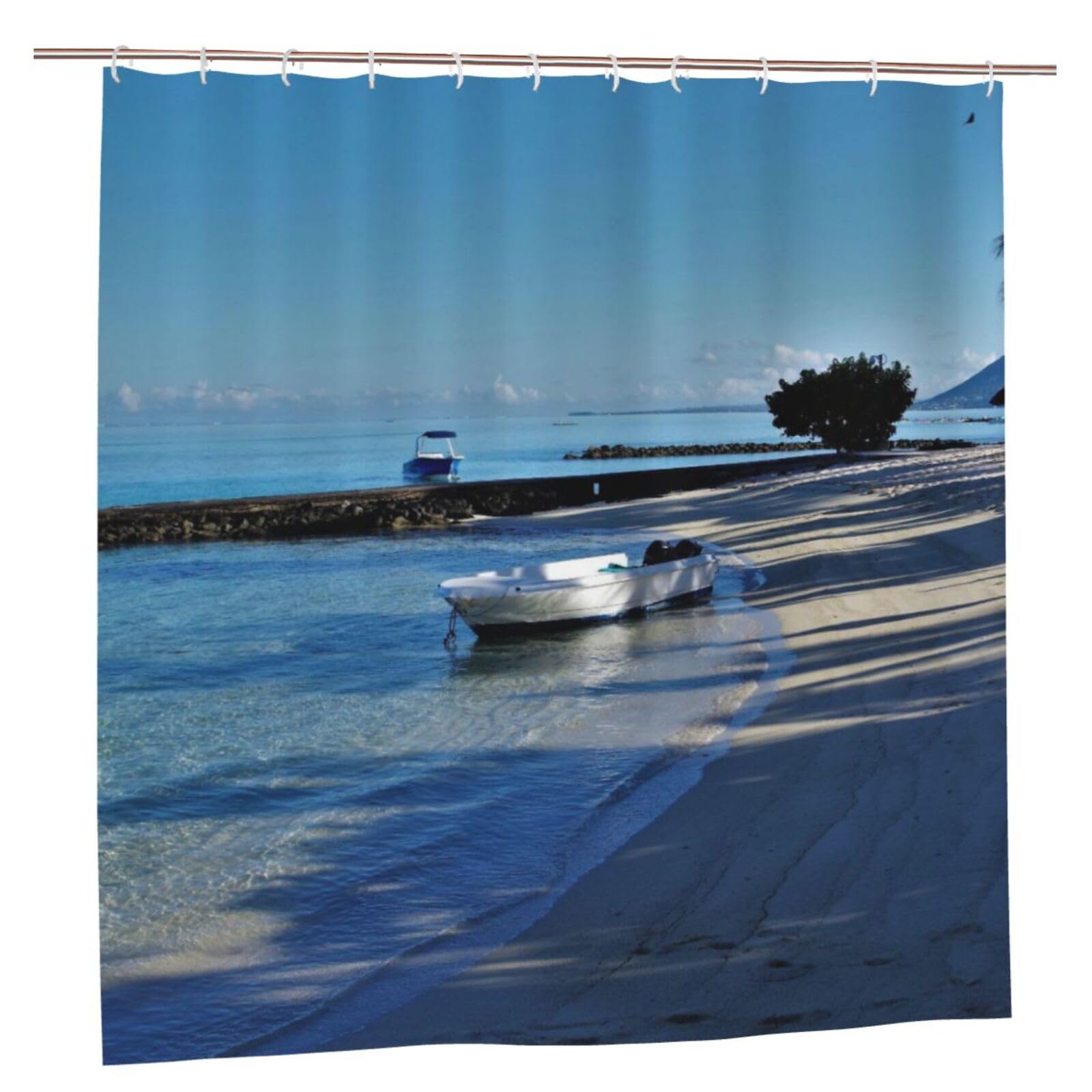 Oudrspo Polyester Fabric Shower Curtain - 70x70 Inch with Metal Grommets, Artistic Privacy Design, Tropical Paradise At Dawn