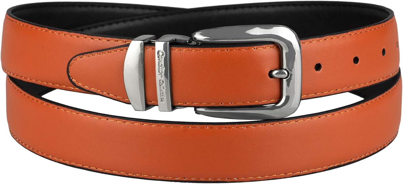 Reversible Belt Wide Solid Colors Black Bonded Leather Silver-Tone Bkle