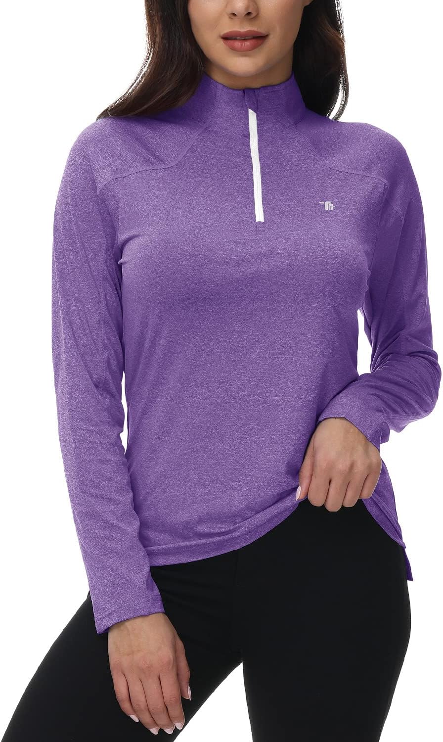 BGOWATU Women's Long Sleeve Golf Polo Shirts Quarter Zip Pullover UPF 50 Sun Shirt for Women Dry Fit Running Tops