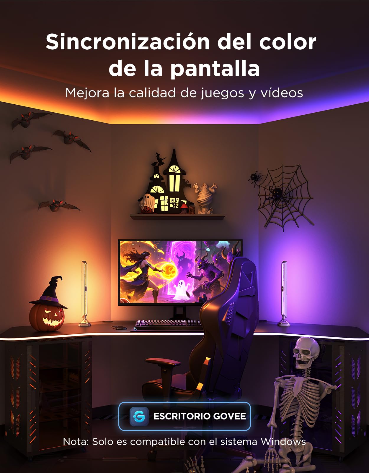 Govee Gaming Barras de Luz Pro, Tiras de luces LED inteligentes para juegos de 16 pulgadas mejoradas con iluminación RGBIC de tres lados, más de 60+ de escena, compatible con Alexa y Google Home