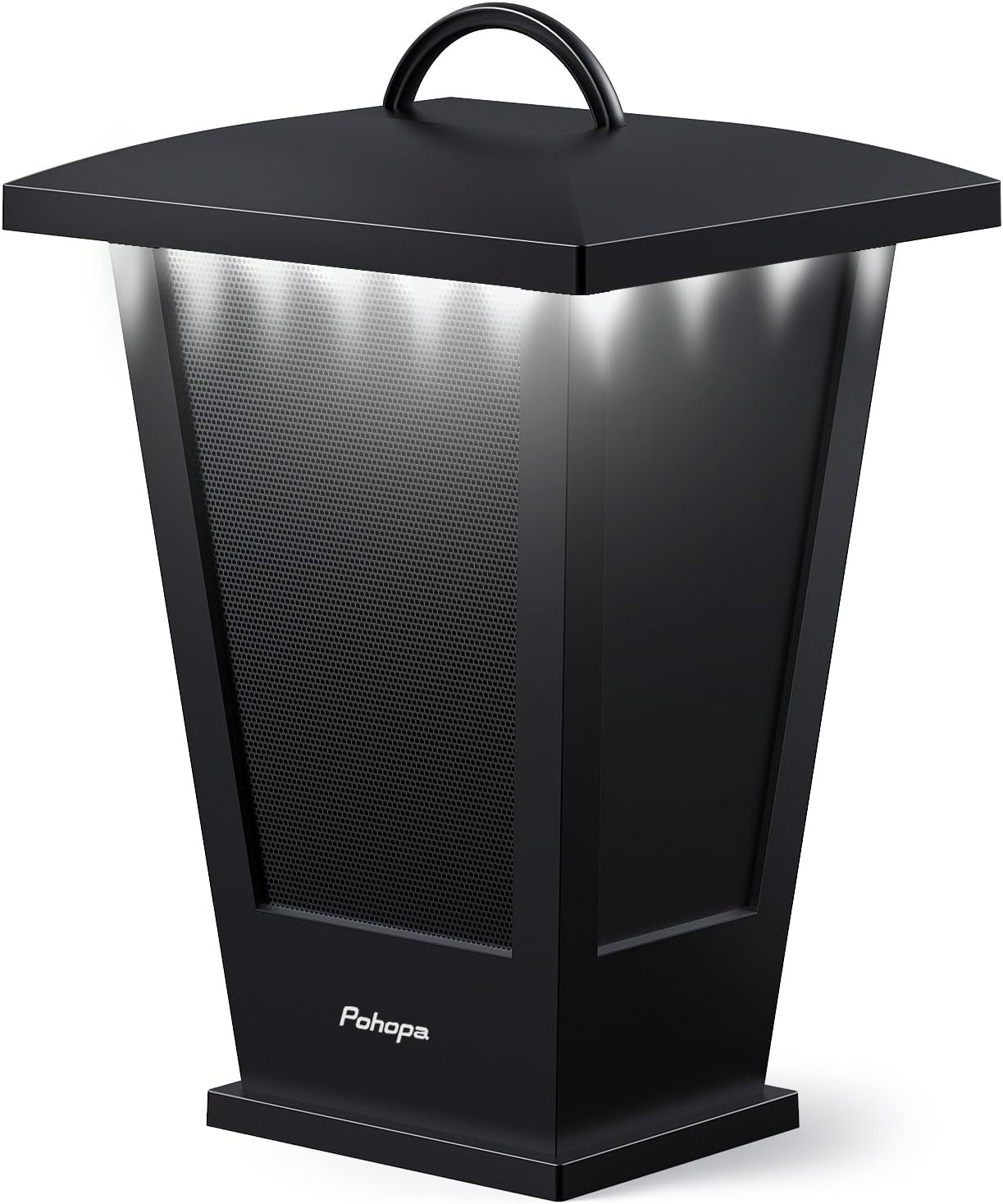 Bluetooth Speaker Waterproof - Pohopa Indoor Outdoor Wireless Speaker with Lights, 10W Surround Bass, 20 Piece LED Strip Lights Around, 4400 mAh Rechargeable Battery, Lantern Design (Black)