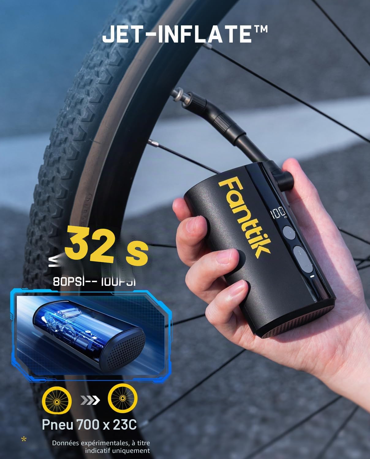 Fanttik X9 Ace Pompe à Vélo électrique, gonflage Rapide de 32s gonfleur Electrique Velo, 150PSI Pompe a Velo Electrique avec Valve Presta et Schrader, pour Vélo de Route, VTT, Vélo électrique&Urbain