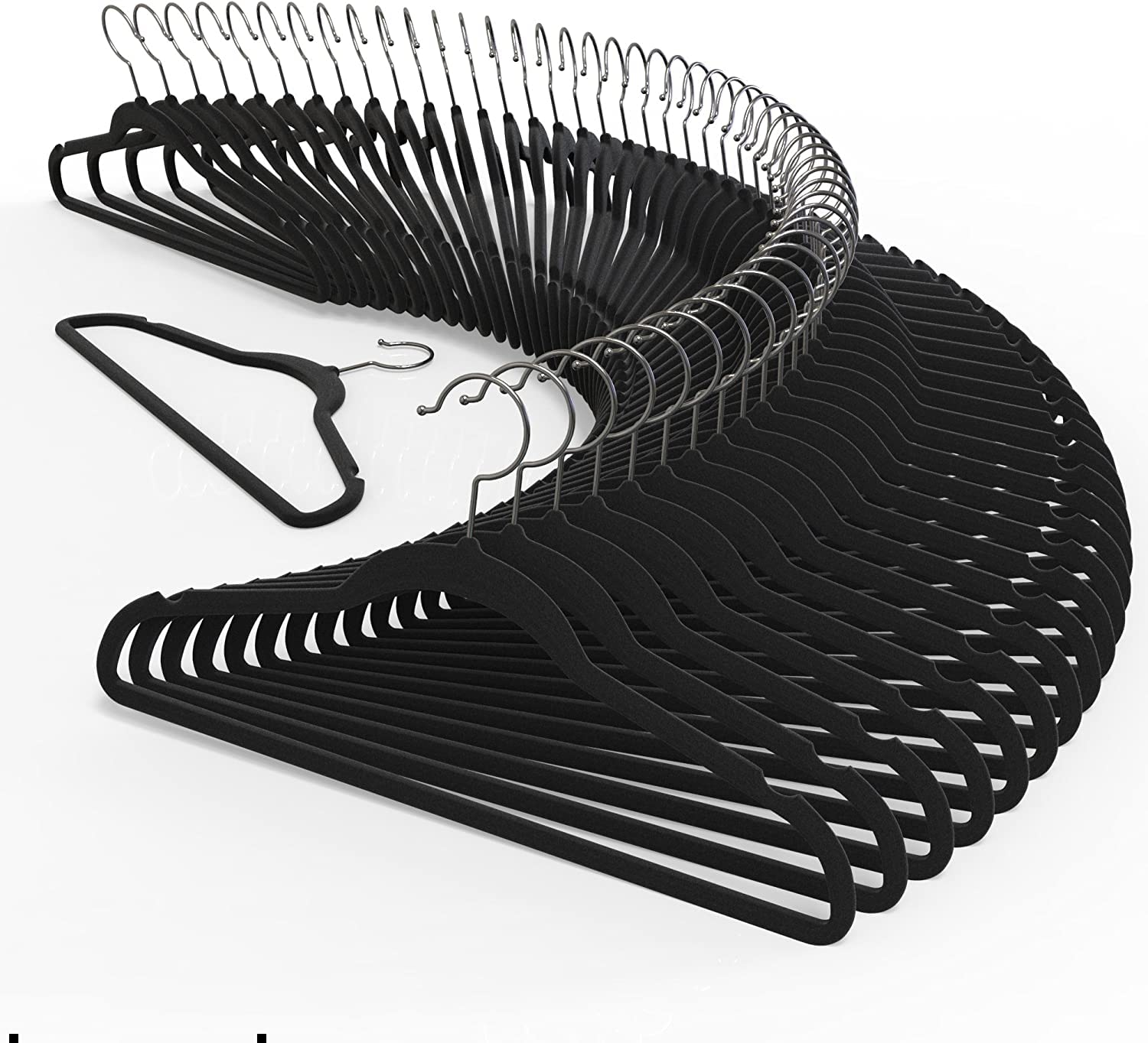 Tycom Clothes Hangers (50 Pack) Velvet - Ultra Thin Space Saving Coats Clothes Hangers Non-Slip Suit Hangers with 360 Degree Swivel Hook Hold Up-to 5KG for Jackets, Pants, Dress- 50p Black