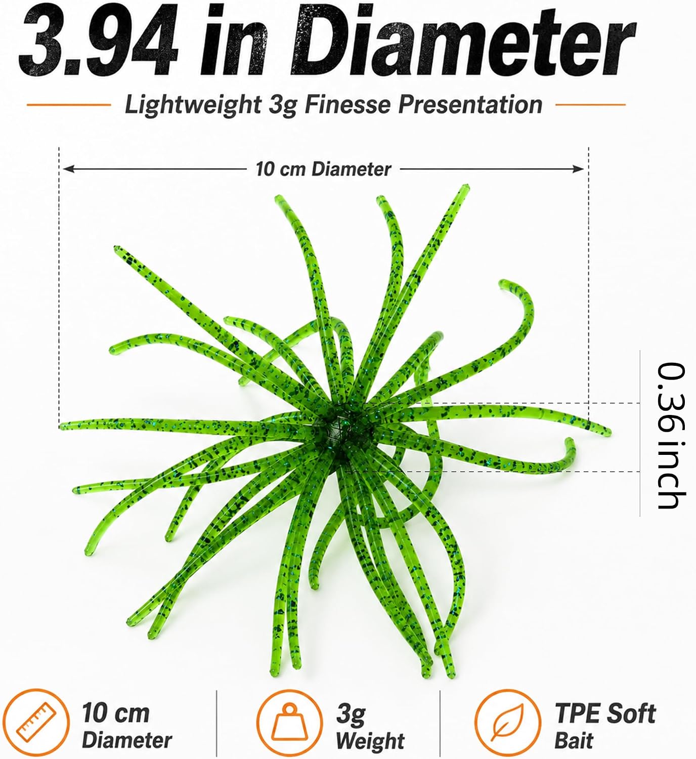 4 pcs ORVEX Spinker One 3.54" (9cm) Floating TPE Creature Lures - 360° Multi-Tentacle Soft Bait for Bass, Walleye, Pike - Finesse Fishing Lures for Drop Shot.