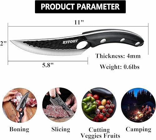 Miniatura 10 de Kitory Cuchillo vikingo de 6 pulgadas, cuchillo vikingo para deshuesar, cuchillo forjado de filete y cebo, cuchillo de cocina multipropósito para