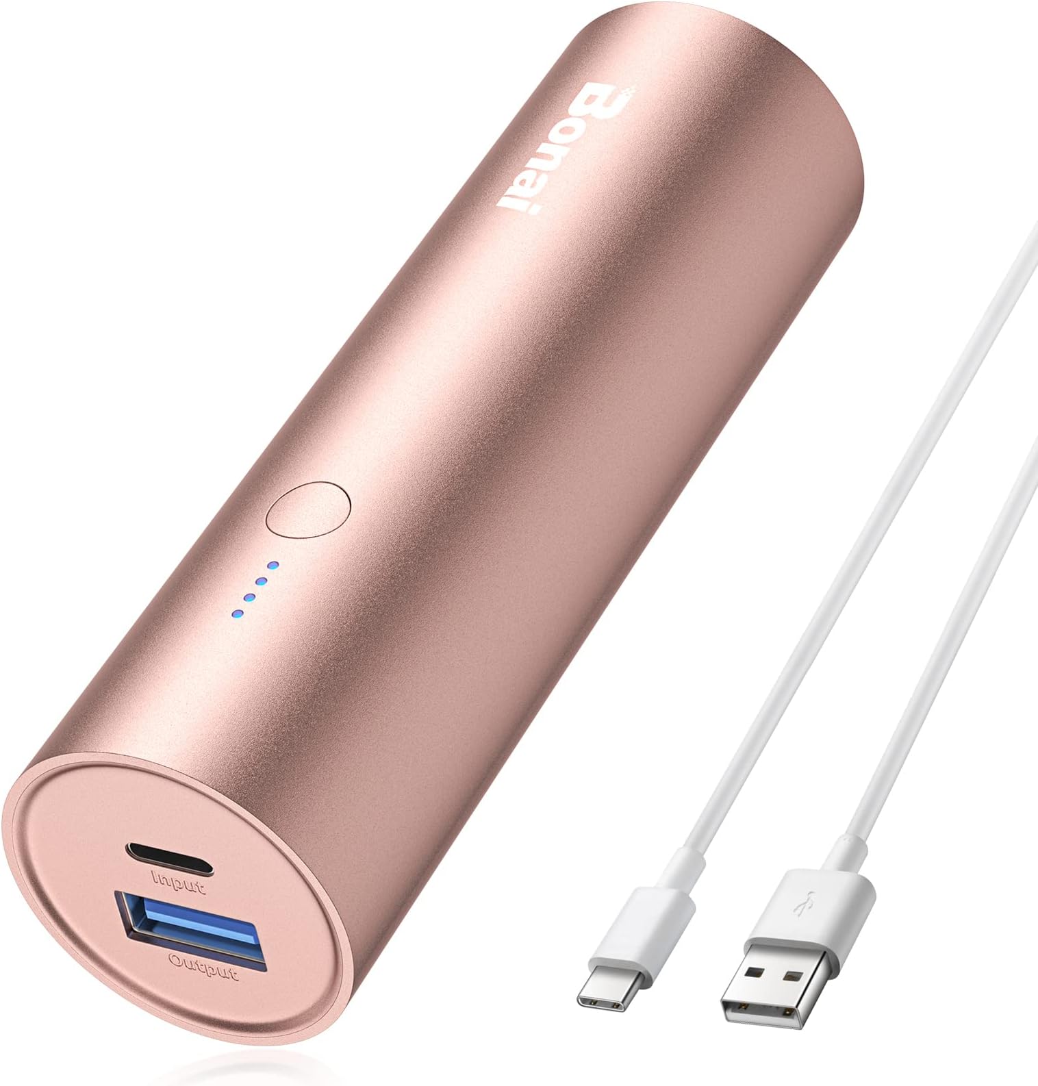 BONAI Portable Charger USB C 5000mAh Small Power Bank Cellphone Battery Charger for iPhone 13 12 11 X Huawei (USB A to USB C Charging Cable Included) (Rose Gold)