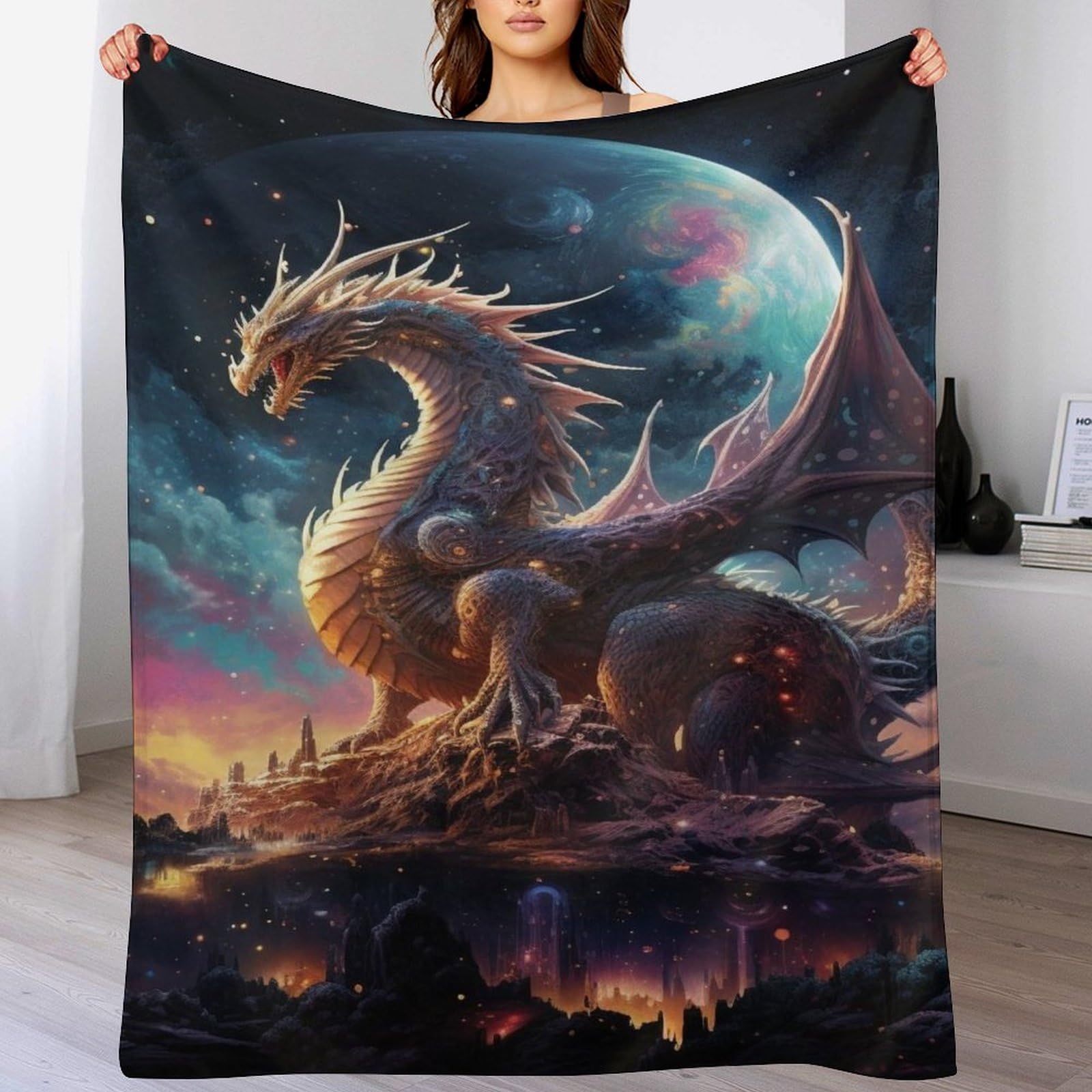 Polaire dragon couverture en flannel douce lit et canapé de taille 180x200cm