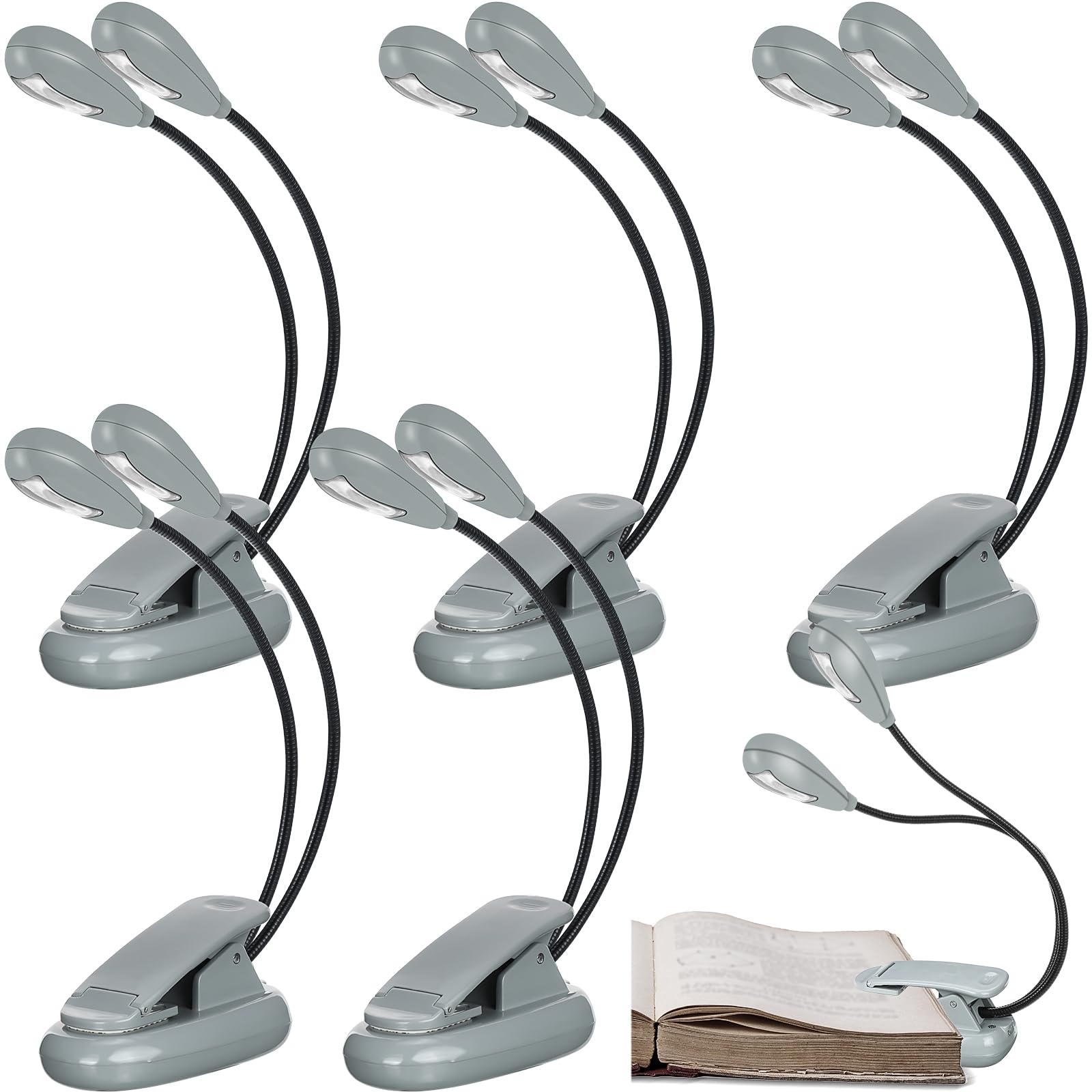 Retisee 6 luces LED de lectura con clip para soporte de música, funciona con pilas AAA, 3 niveles de brillo, ideal para músicos, pianistas, niños, batería AAA no incluida, gris plateado