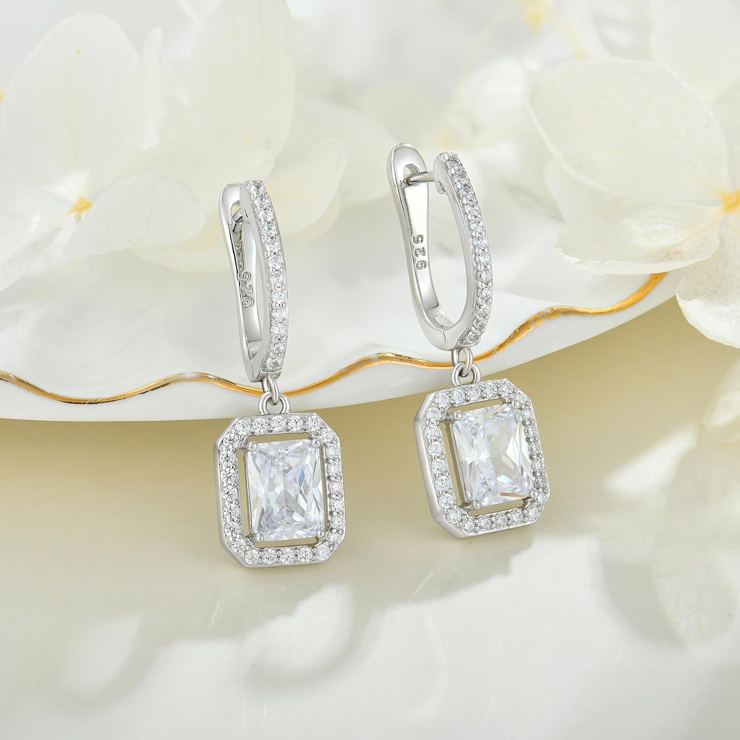 Women's Solitaire Dangle Drop Earrings 925 Sterling Silver Pure Square Huggie Earrings Hoop Dangle Drop Earrings Jewelry Gift - Image 3