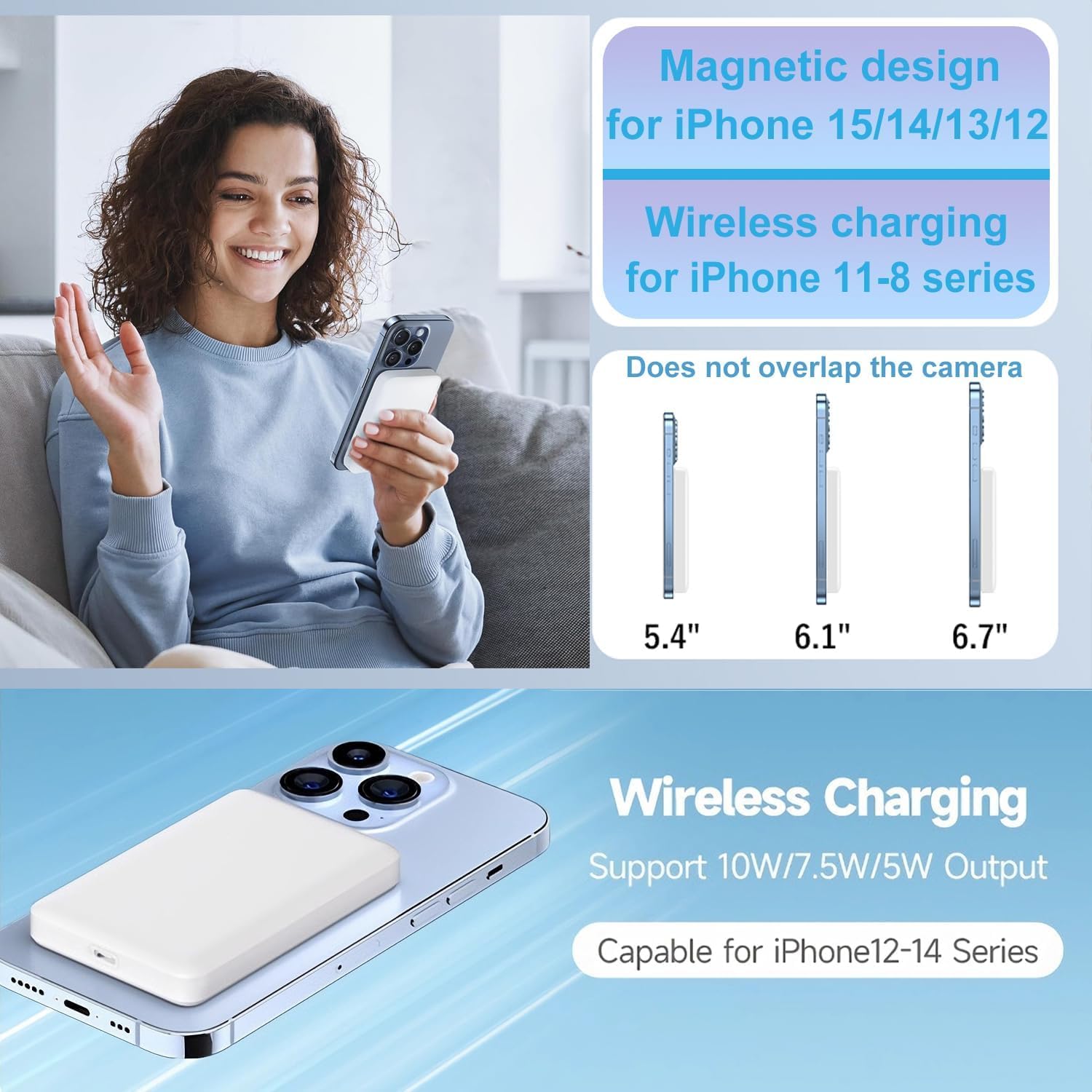 Batterie Externe pour MagSafe, Power Bank Magnetique 10000mAh, Chargeur Charge Rapide Portable Induction sans Fil pour iPhone 12 13 14 15 16 17 Pro Max/Pro/Air/Mini/Plus