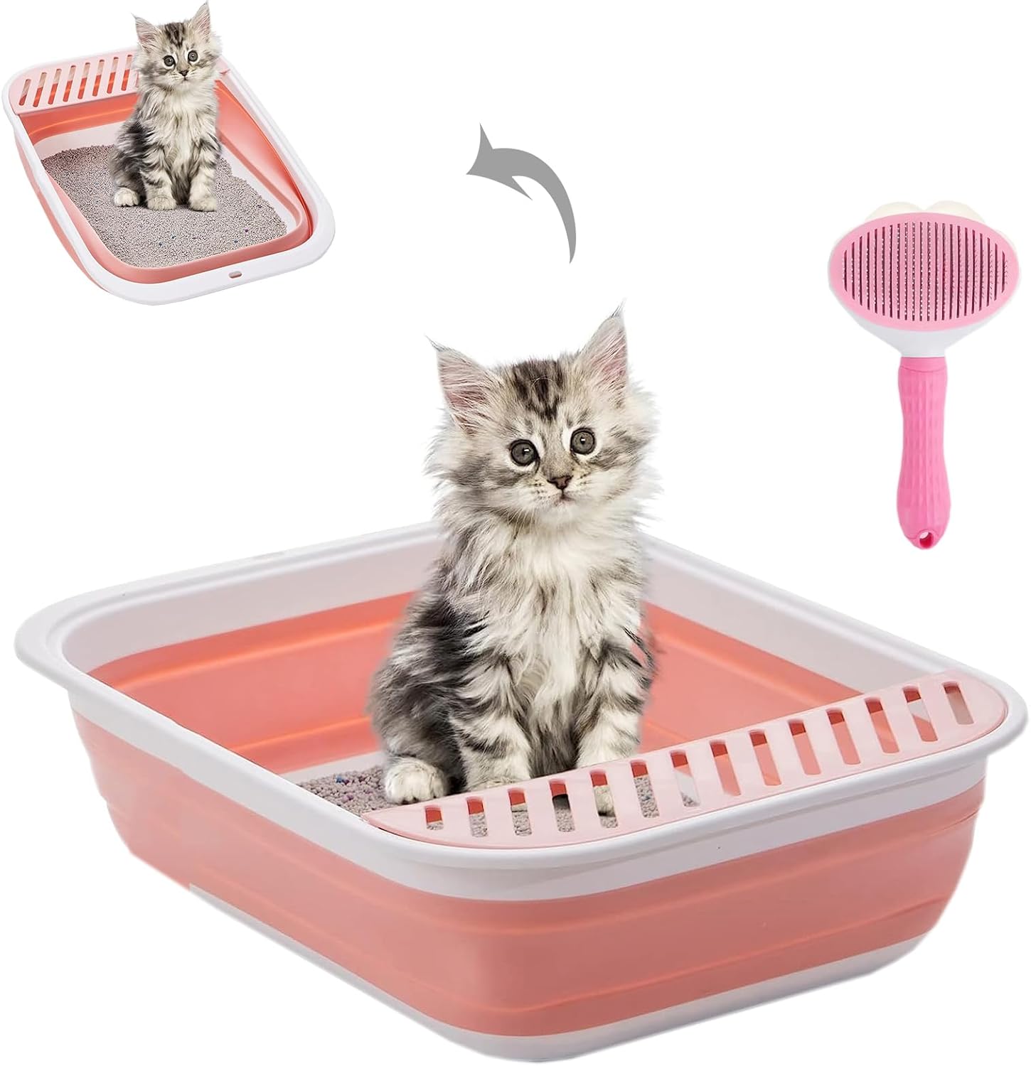 PMFRUG Open Cat Litter Box,Large Kitten Potty Pan SemiEnclosed Foldable Travel Odorless Cat