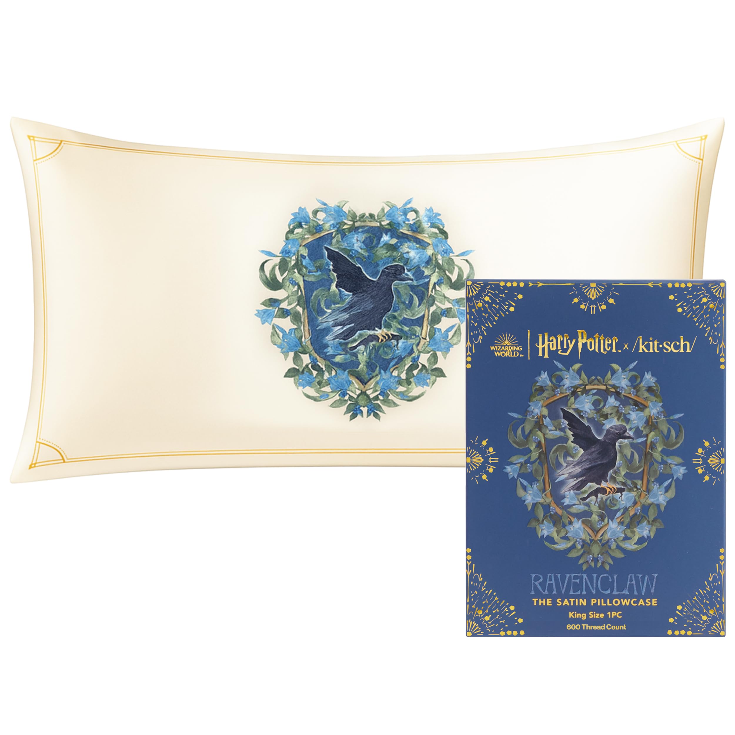 Kitsch x Harry Potter Ravenclaw Satin Pillowcase with Zipper Double-Sided Crest Design Better Than Silk Pillowcase Perfect for