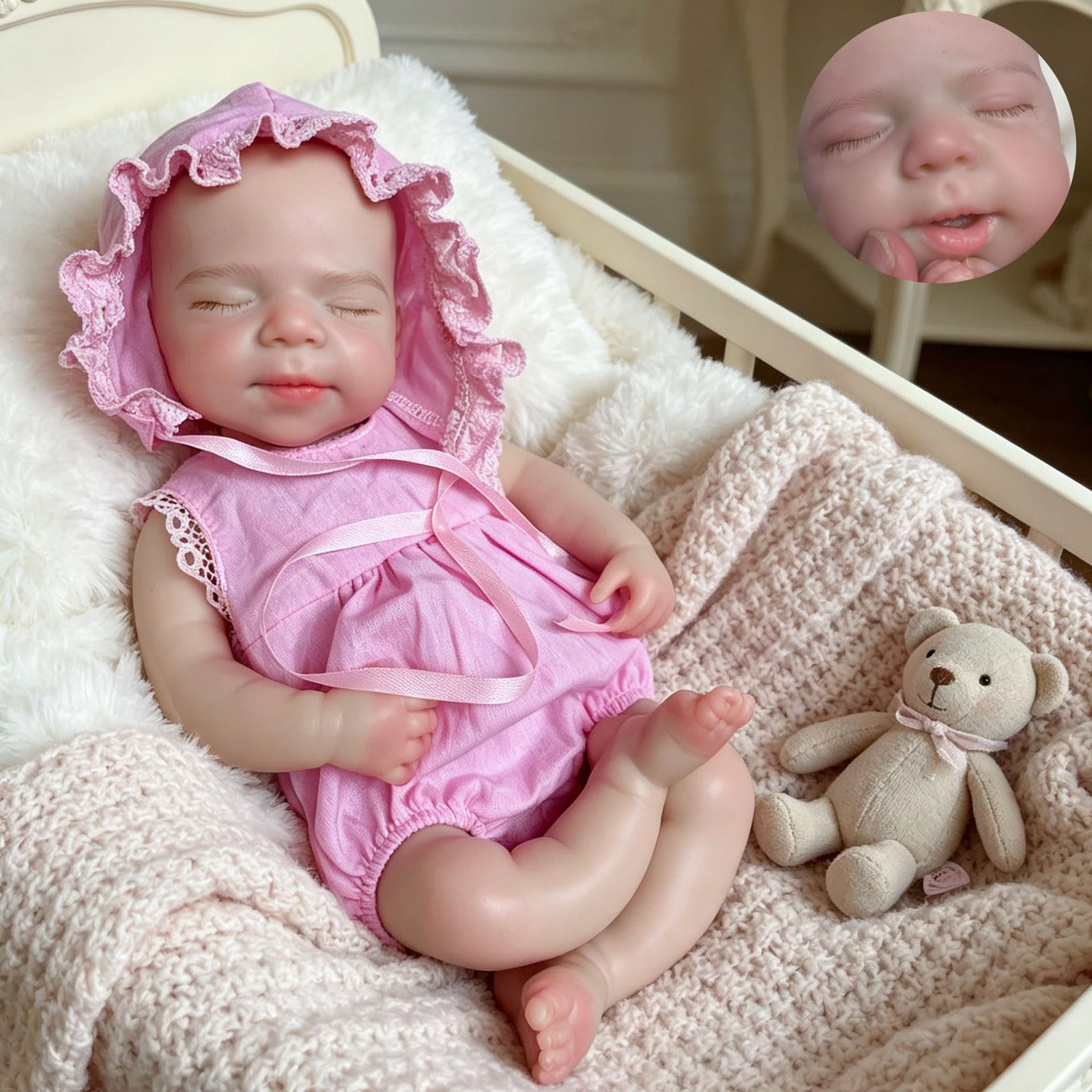Gileutay 33cm Weiche Silikon Baby Puppe Mädchen Realistische Silikon Reborn Baby Puppen Lebensechte Schlafende Neugeborene Puppe Für Kleinkinder