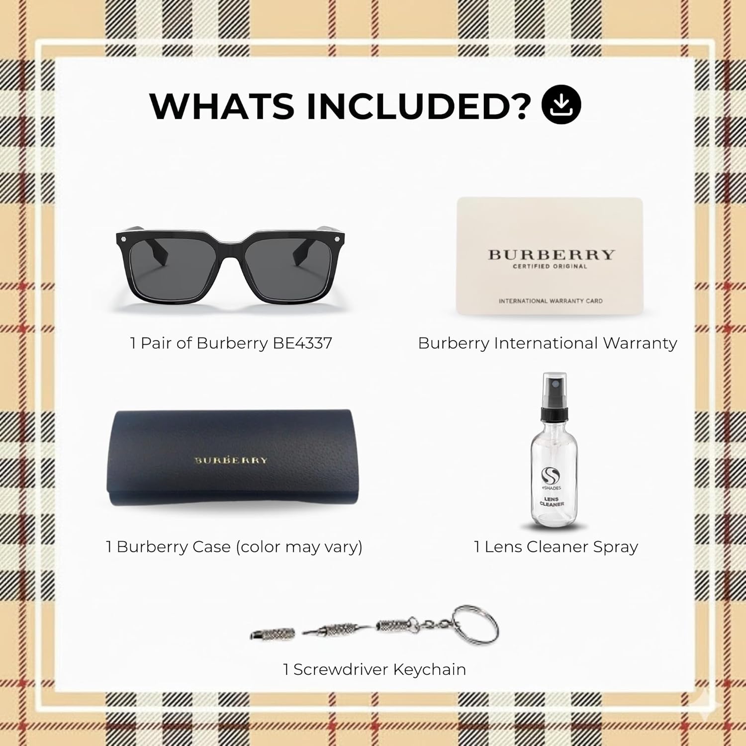 BURBERRY CARNABY BE4337 Square Shape Acetate Sunglasses with Luxury Eyewear Kit - Image 3