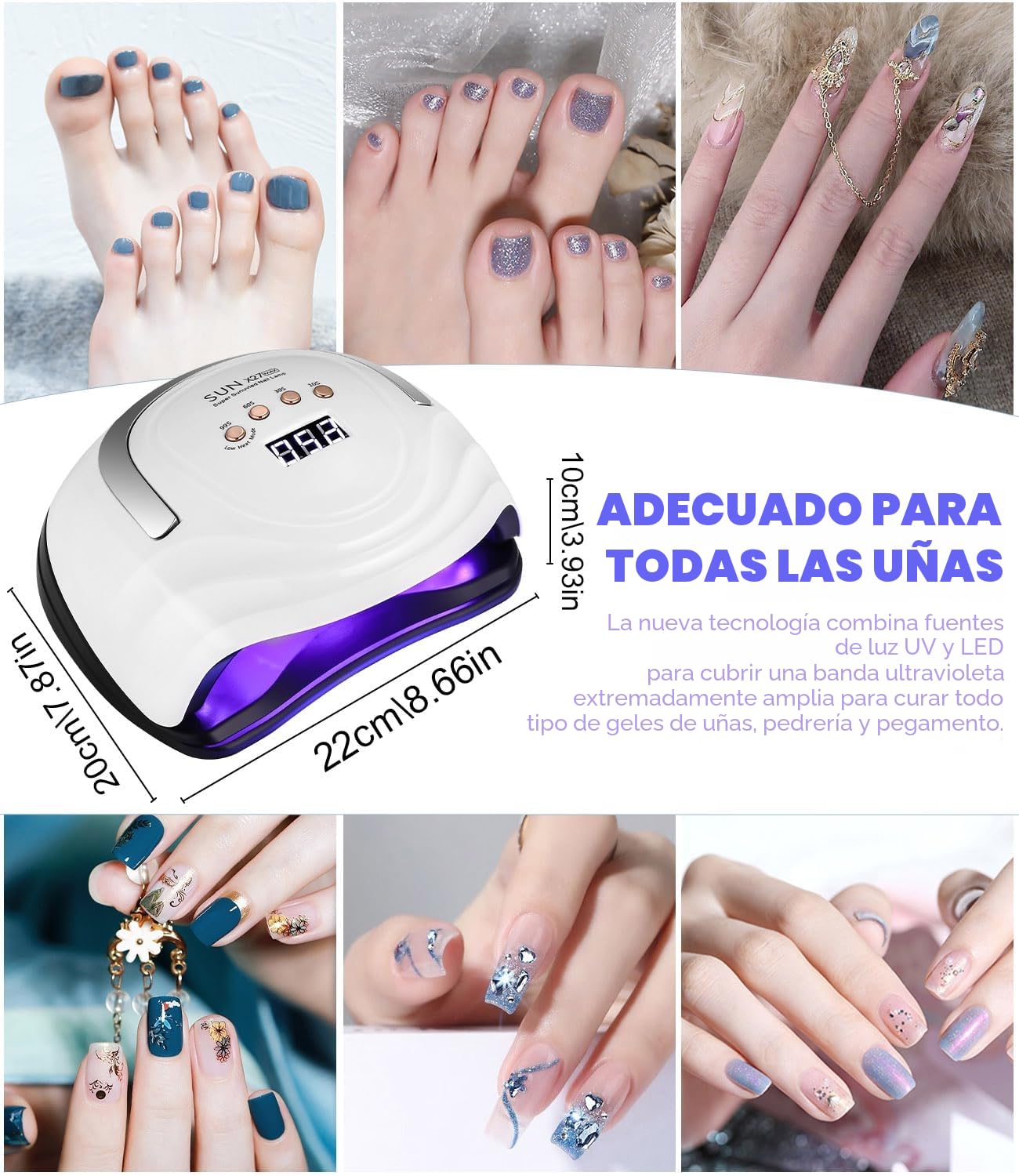 Zawaer Lámpara de Uñas UV LED, 380W Profesional Lámpara Secadora de Uñas Rápido, 81 perlas de Lámparas, Curado de Esmalte de Gel y Pantalla LCD Para Manicura/Pedicura Nail Art en el Hogar