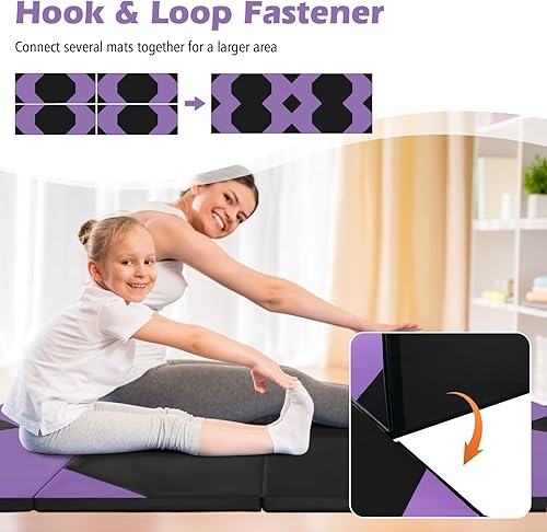 Vista 46 de Giantex 4'x10'x 2" Gymnastics Mat, 4-Panel Folding Aerobics Exercise Mat w/Hook & Loop Fastener, Carrying Handle, Portable Tumbling Mat for