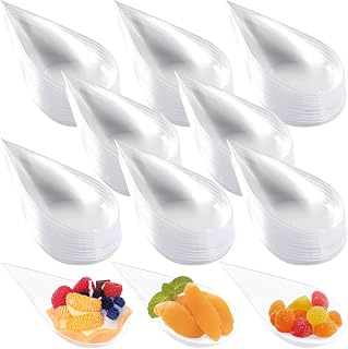 200Pcs Tear Drop Mini Appetizer Plates, Plastic Dessert Cups, Clear Tasting Spoons, Disposable Asian Spoon for Serving Small Desserts Cakes Bowls Appetizers Sample Serving Party