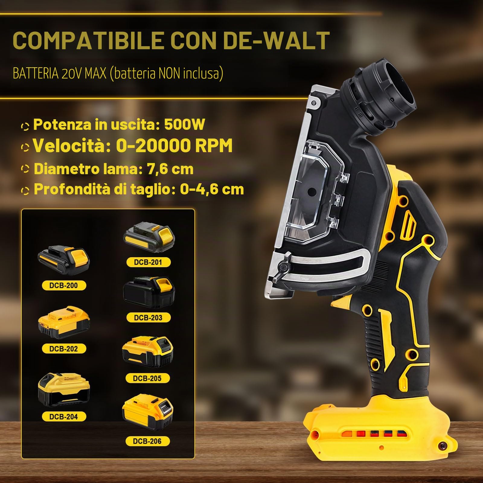 Smerigliatrice angolare Dewalt da 20 V, 20000 giri/min, motore spazzolato 4 lame 7,6 cm, per legno e plastica