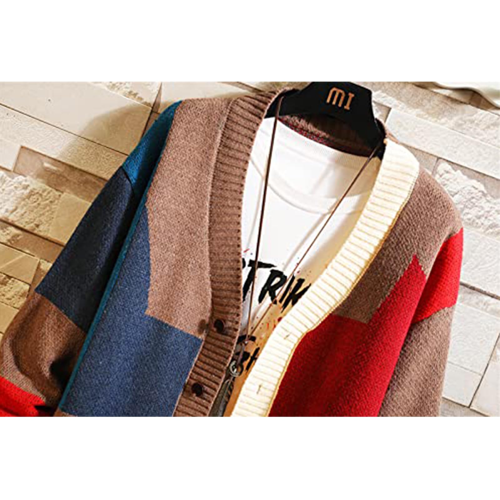 GURUNVANI suéter de la Chaqueta para los Hombres de Punto suéteres de Manga Larga con Botones