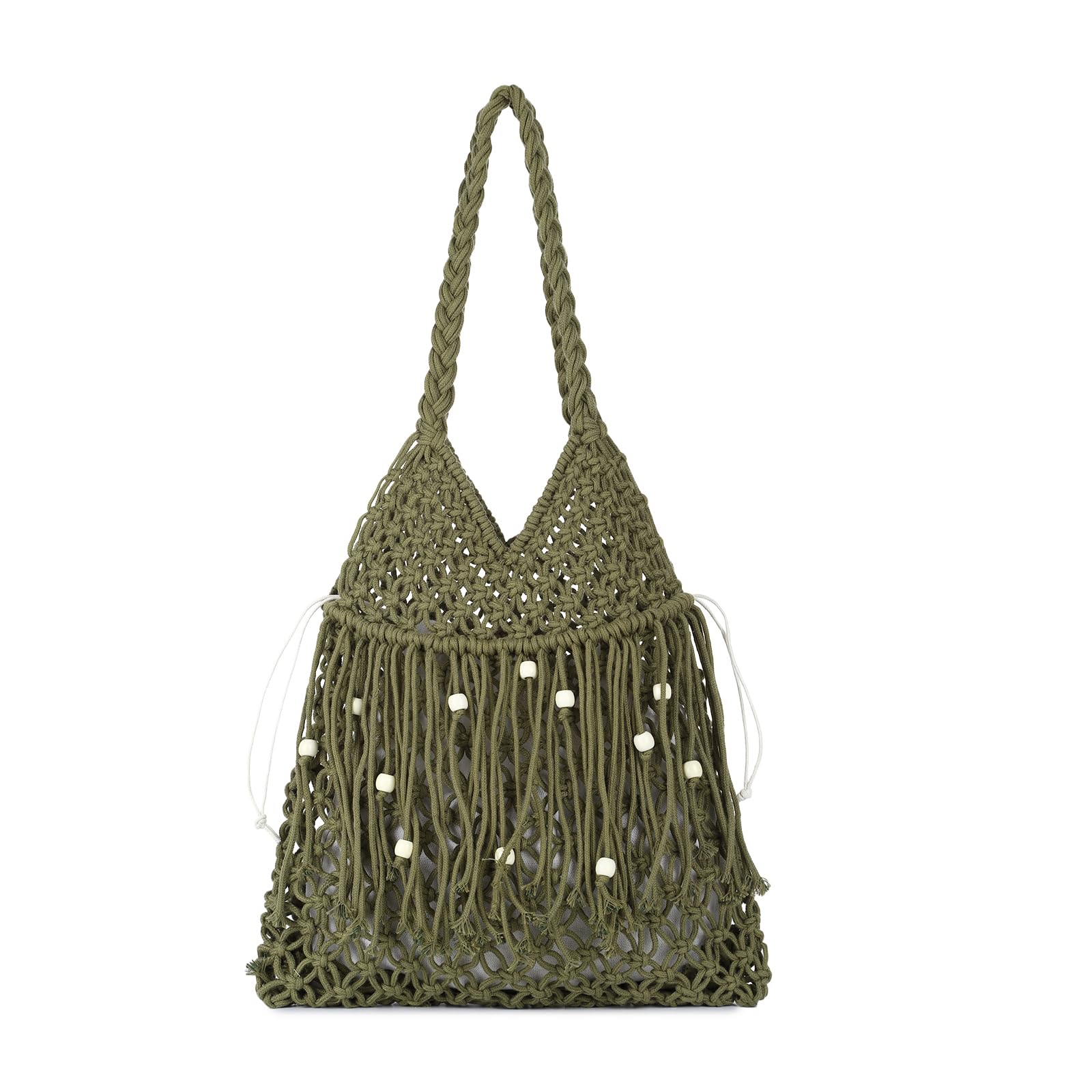 Bolso de mano bohemio para mujer, de algodón, tejido de punto, bolsa de playa con borlas, bolso de hombro de verano con bolsillo interior, bolsa de ganchillo bohemia para vacaciones