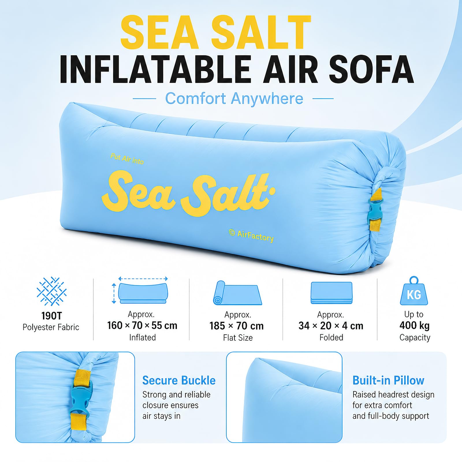 Canapé Gonflable, Fauteuil Plage Gonflable, Canapé Camping Gonflable, Canapégonflable Portable, Lounge BedGonflable, Pouf Gonflable, Clic Clac pour Plage, Voyages, Camping, Pique-Niques