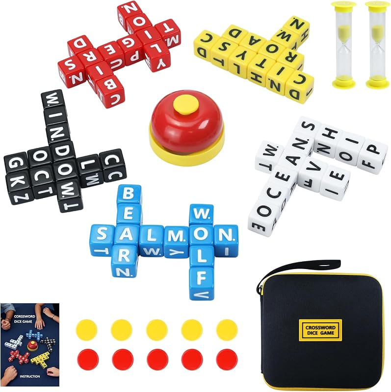 60PCS The Crossword Dice Game Set, Word Game Dice Crossword Creative Game for Family Games, 1-5 Player Word Spelling Dice Games Letter Dice Games for Travel, Camping, and Family Night