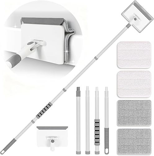 Herramienta limpiadora de zócalos con asa, limpiador de zócalo de 55.9 pulgadas con mango extensible, limpiador de pared para zócalo, pared, techo,