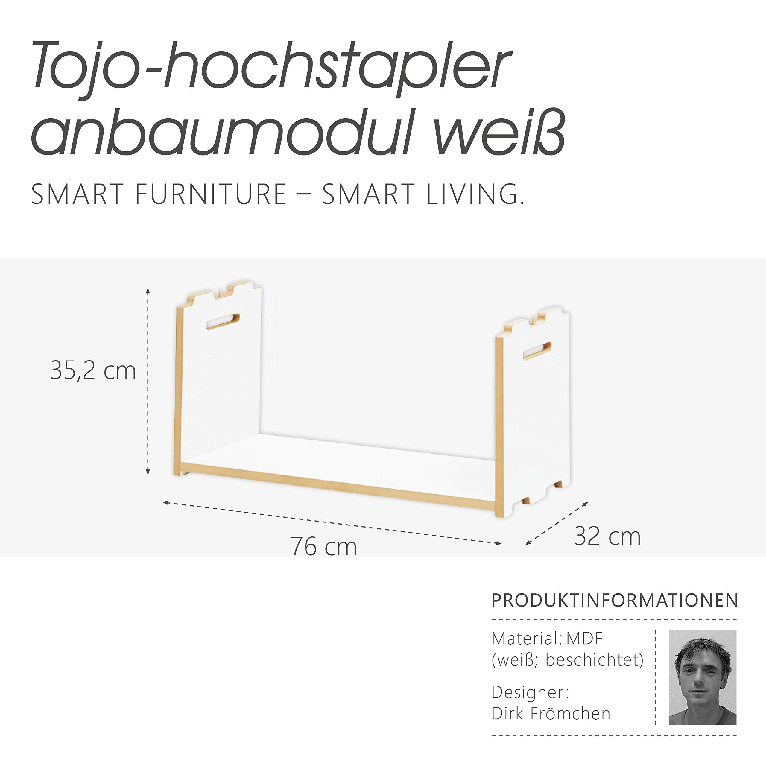 Tojo Hochstapler | modulares Regalsystem Verschiedene Module für Wandregal/Bücherregal/CD Regal | MDF Regal (weiß, Anbaumodul)