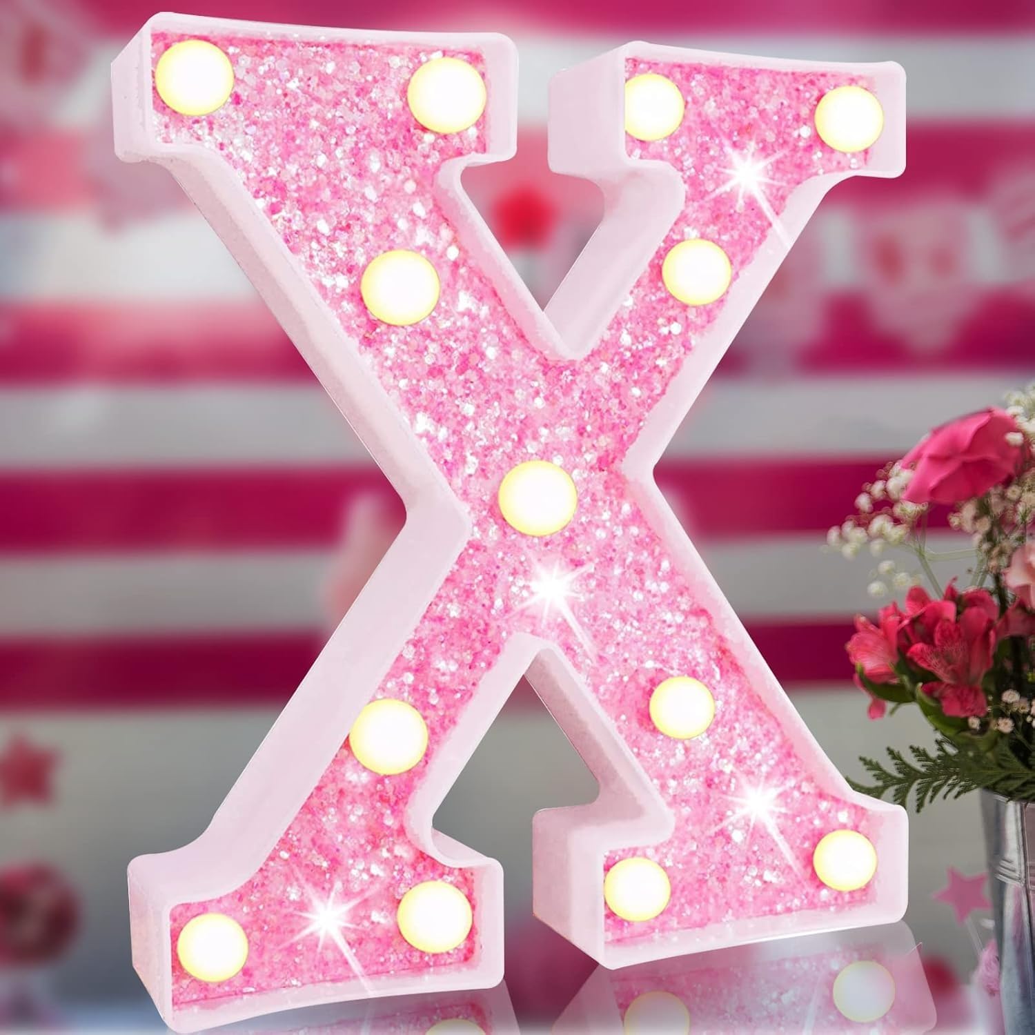 LED Marquee Letter Lights, Light Up Letters Glitter Alphabet Letter Sign Battery Powered for Night Light Birthday Party Wedding Girls Gifts Home Bar Christmas Decoration