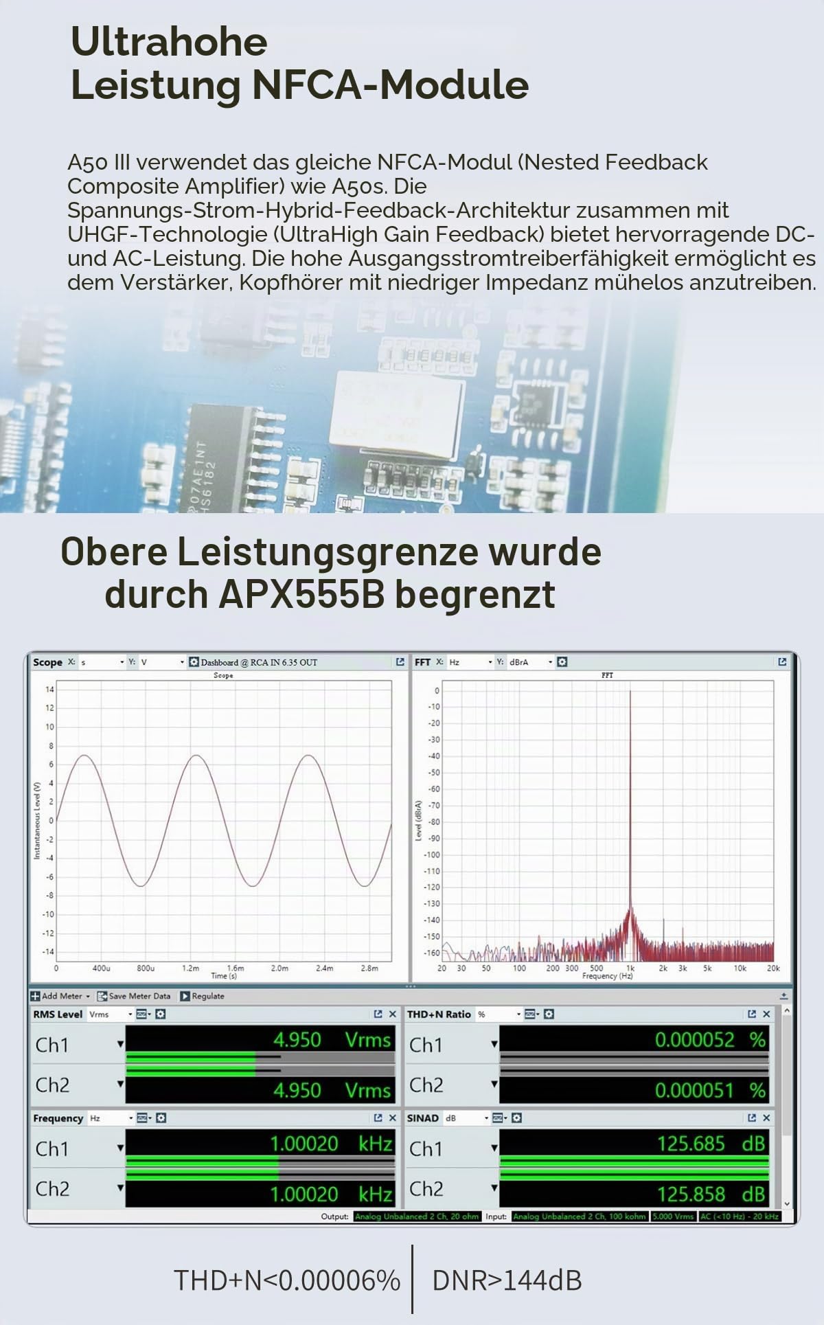 TOPPING A50 III NFCA Kopfhörerverstärker-Vorverstärker – SE/BAL-Eingang 6,35 mm Single-Ended 4,4 mm symmetrische Buchse 3500 mW x2 leistungsstarker Ausgang (Silber)