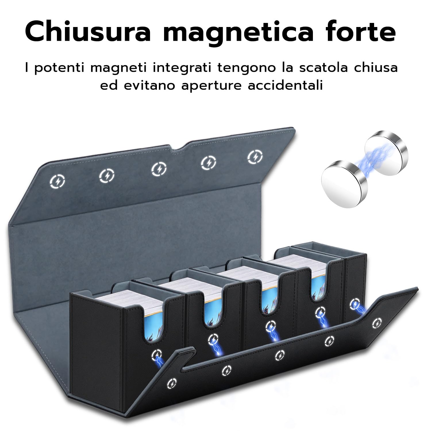5 in 1 Box Porta Mazzo per Carte MTG Capacità di 800+ Senza Maniche Carte con Dice Tray, Magnetic Flip Deck Box per le Carte di Magic Commander TCG-Nero