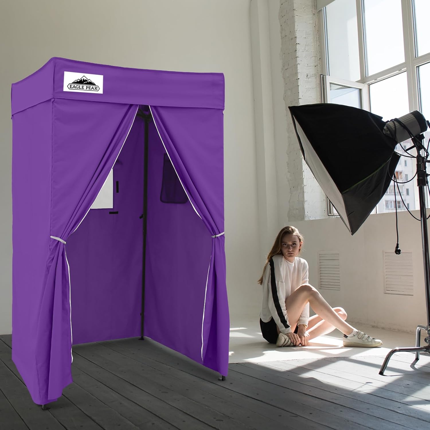 EAGLE PEAK Flex Compact 4x4 Pop-up Canopy Changing Room, Portable Privacy Dressing Room for Indoor Fashion Photoshoots, Camping, or Pool, Purple