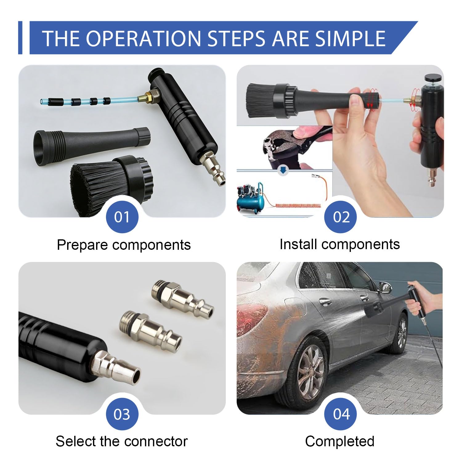 5 Piezas Ausblaspistole Druckluft Blowgun Para Limpieza De Coche Cuerpo Robusto Empuñadura Cómoda Operación Por Pulsación Con 2 Boquillas Para Aspirado De Polvo Y Detallado Automotriz