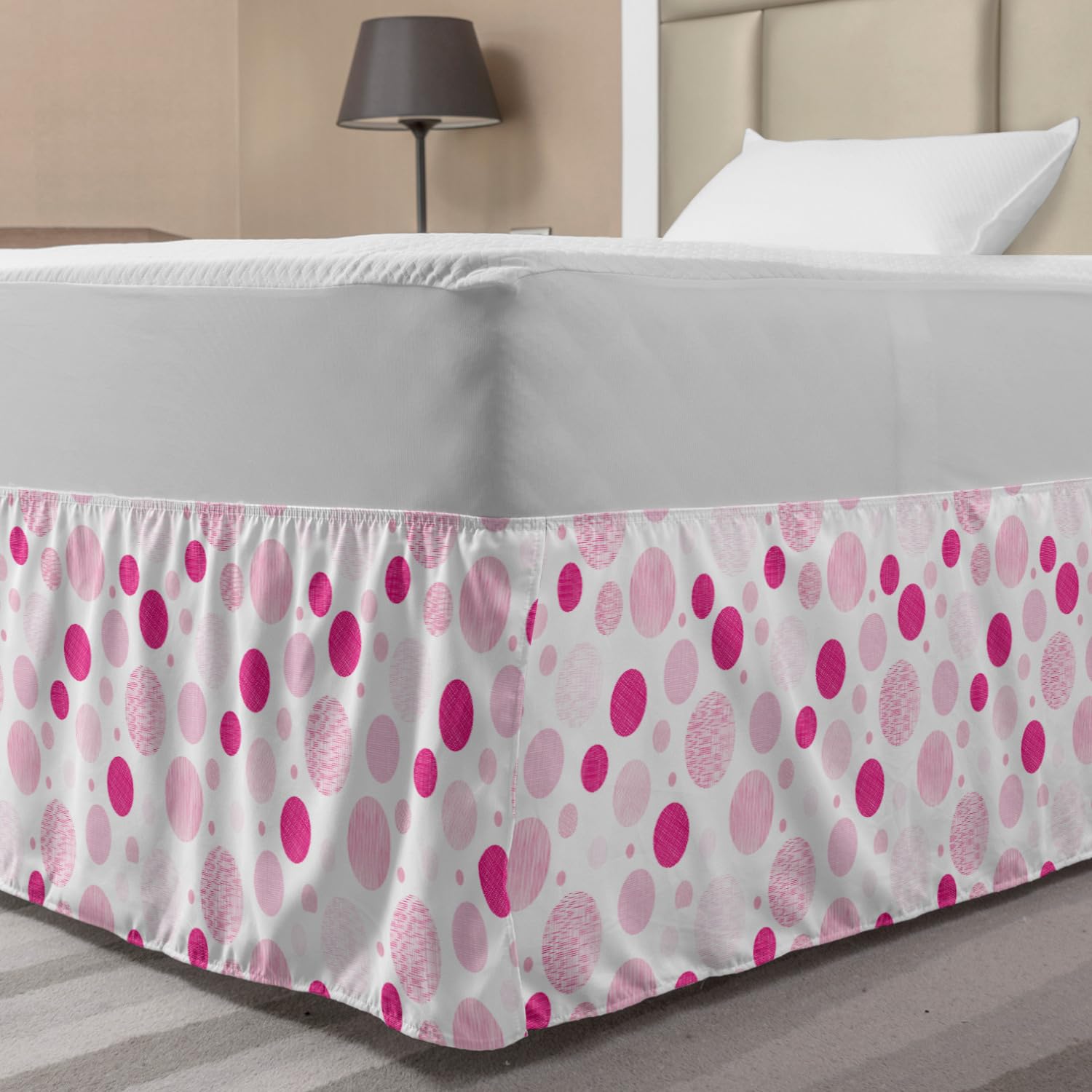 Ambesonne Abstract Bed Skirt Pastel Circles Geometric Round Ovals with Hand Drawn Wavy Stripes Elastic Bedskirt Dust Ruffle