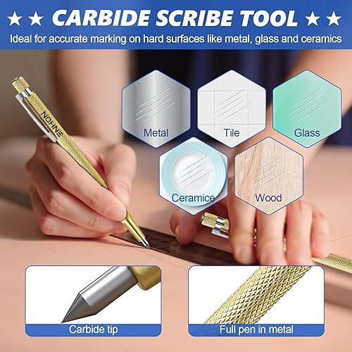 Miniatura 5 de Hiboom Juego de 10 lápices mecánicos de carpintero, lápices de construcción con 36 repuestos, punzón central automático y herramienta de escritura