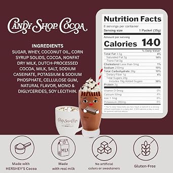 Candy Shop Cocoa HERSHEYS Milk Iced Cocoa Mix, 1.25oz, 8 Pack | HERSHEYS milk chocolate cocoa mix with rich, creamy chocolate flavor; just add water for smooth hot or iced drinks anytime