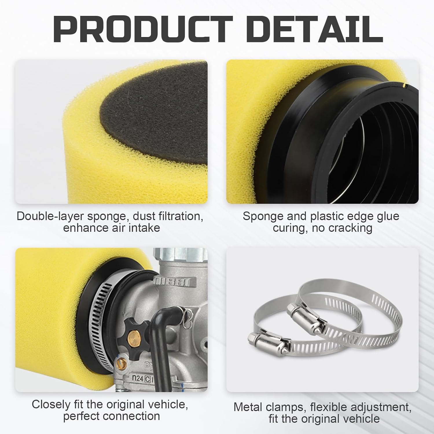 NIBBI Motorcycle Air Filter, Universal 55mm Dual-layer Foam Air Filter for ATV Dirt Bike Pit Bike Go Kart Scooter GY6 SSR Taotao