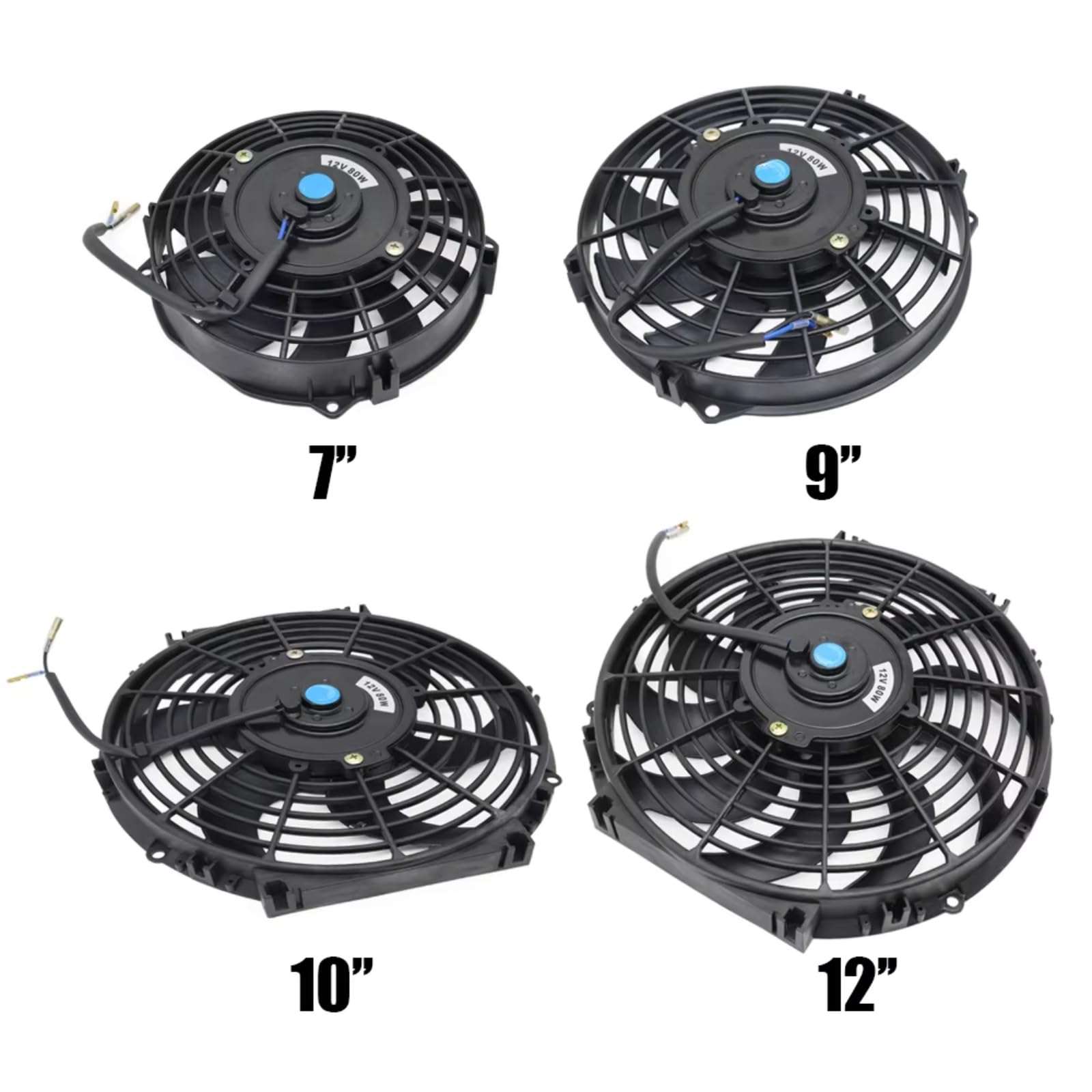 Motor Coche Radiador eléctrico 7 9 10 12 Pulgadas Universal 12V 80W Slim Reversible Negro Cuchillas Radiador De Refrigeración Eléctrico Kit De Montaje De Ventilador Automático(10 Inch)