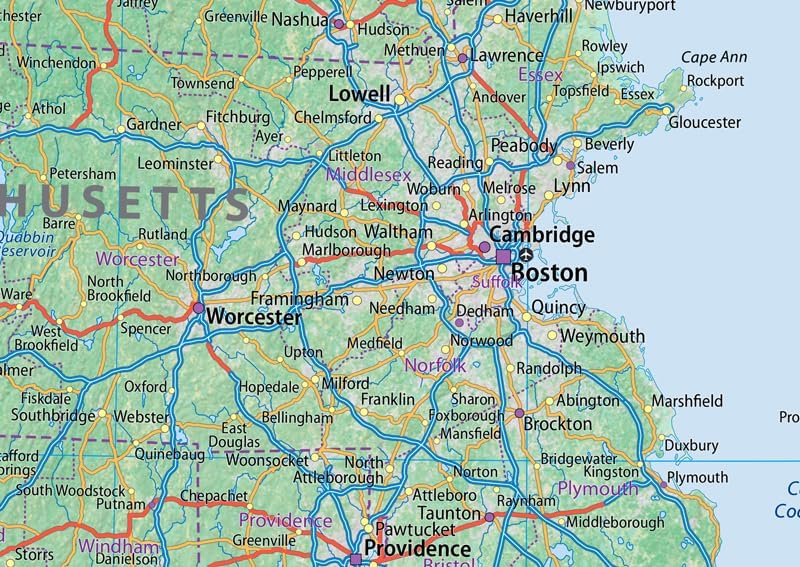 Miniatura 4 de Mapa físico de Nueva Inglaterra - 24 x 16 pulgadas - Papel laminado