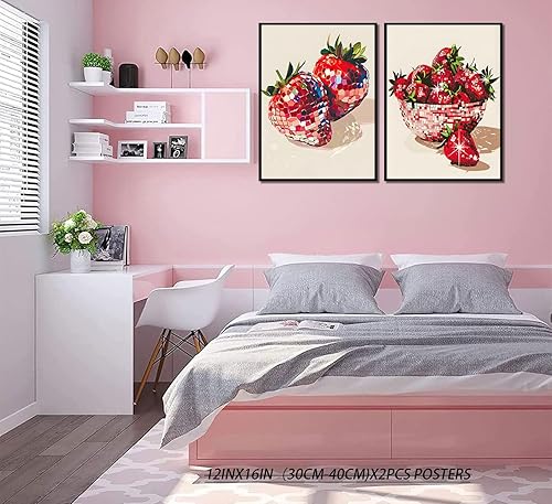 Miniatura 3 de 2 pósteres estéticos de pared de disco de fresa roja funky rojas, decoración de pared de fresas, coquetas, fresas, frutas, para apartamento de