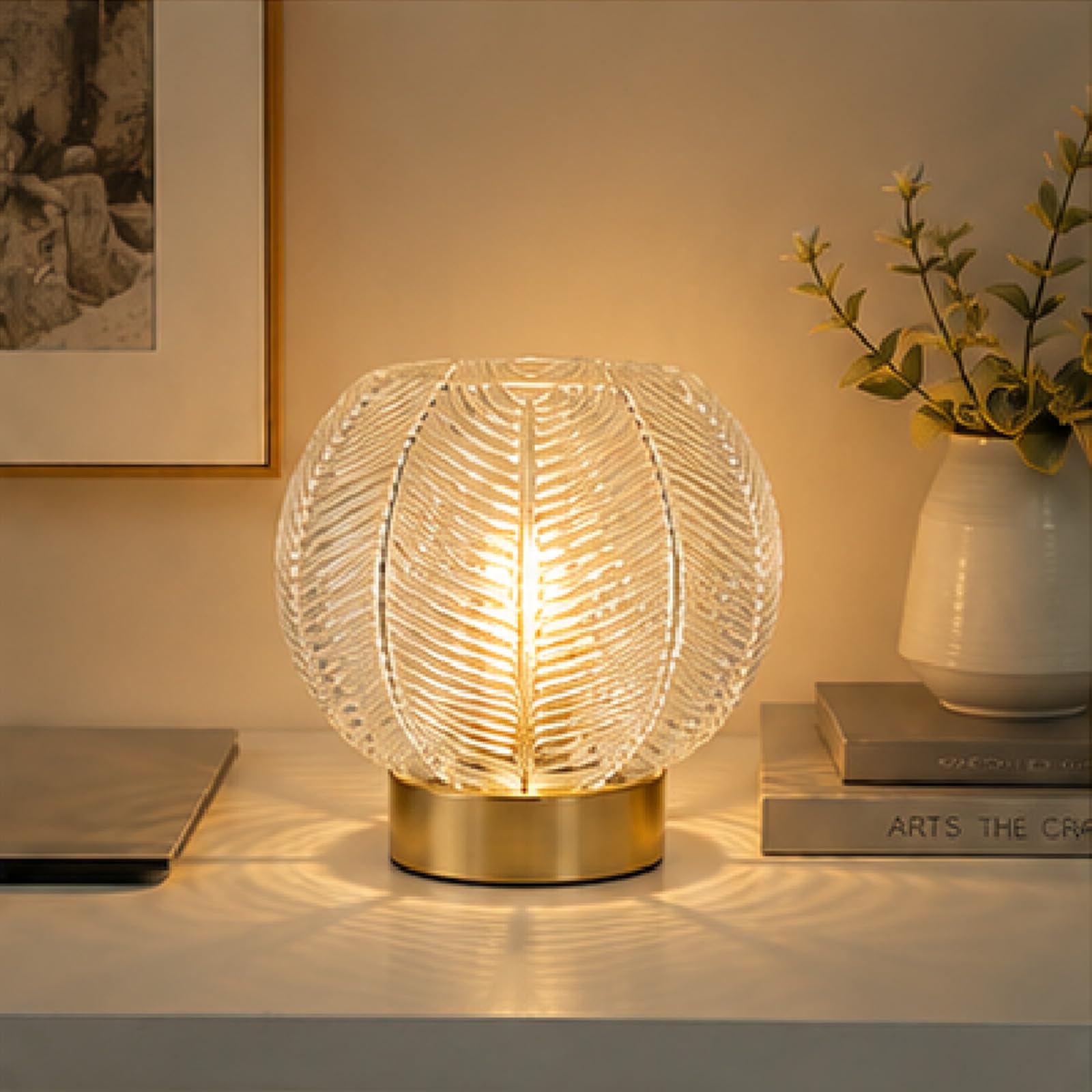 Kairui Lighting 20cm Leaf Glass Table Lamp, Gold Metal Bedside Lamp with On‑Off Switch, Thickened Glass Shade with Smoked, Modern Decor Light for Bedroom Living Room Study (Smoked Grey) — image 1