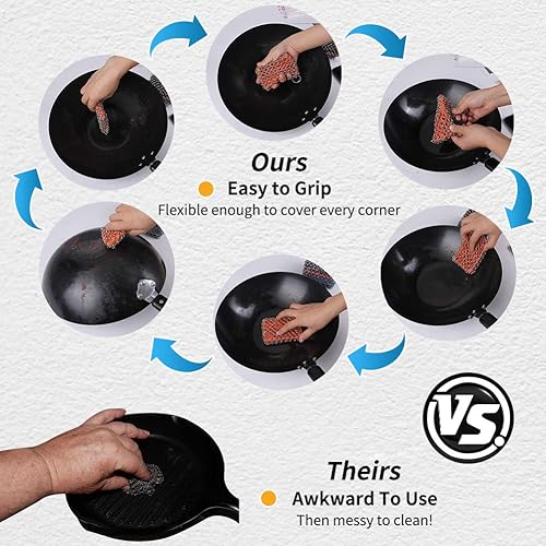 Miniatura 9 de Limpiador de malla de hierro fundido limpiador de sartén de hierro mejorado con paño para estropear cadena de acero inoxidable 316 raspador de metal