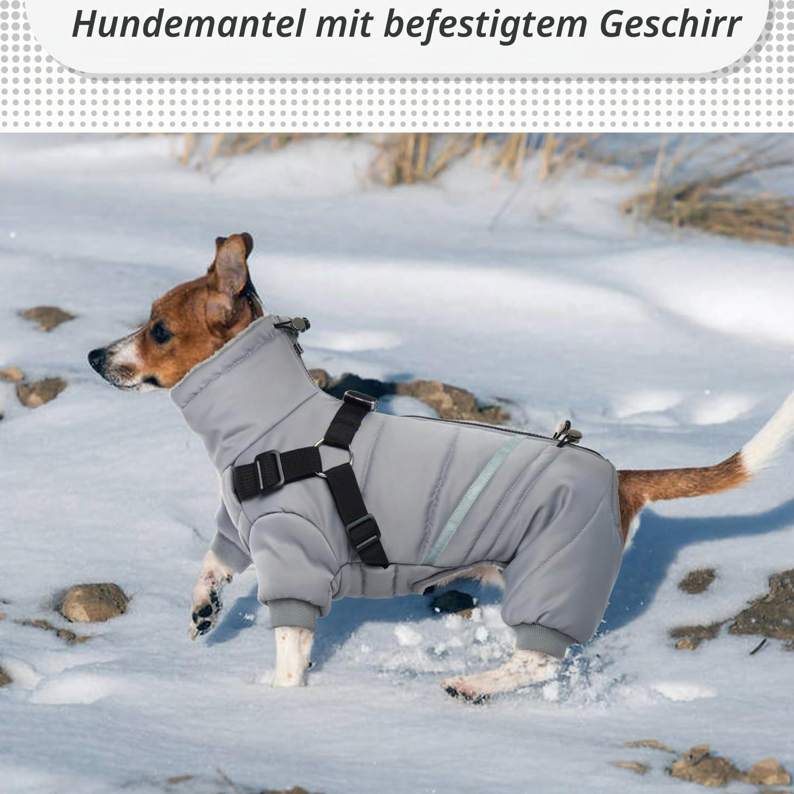 Wasserdichter Hundemantel, Hundejacke mit Geschirr, Wintermantel Hund für kleine Mittel Große Hunde, Winddichte Winterjacke Hund Outfit mit Reflektierender Streifen und Reißverschluss S-XL
