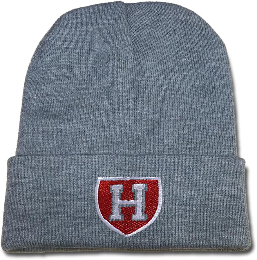 HAIHONG Harvard University Logo Beanie Fashion Unisex Embroidery Beanies Skullies Knitted Hats Skull Caps - Grey