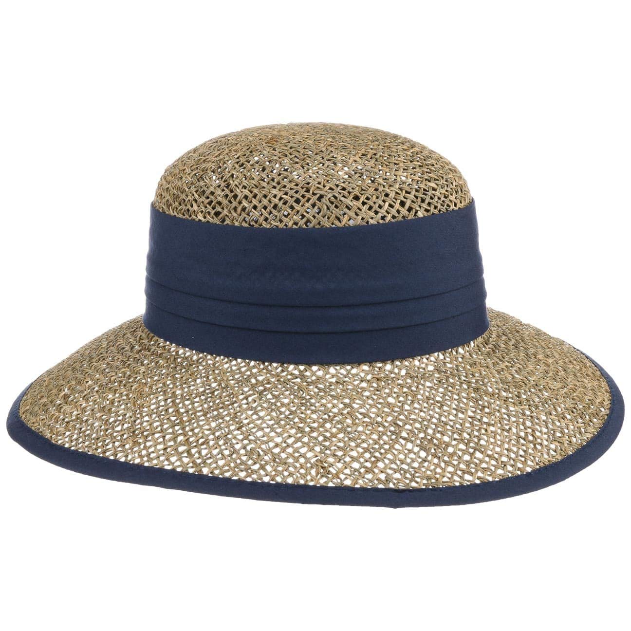 Seeberger Talea Beach Straw Hat Women - Summer Sun Hats with Grosgrain Band, Piping Spring-Summer - One Size Blue
